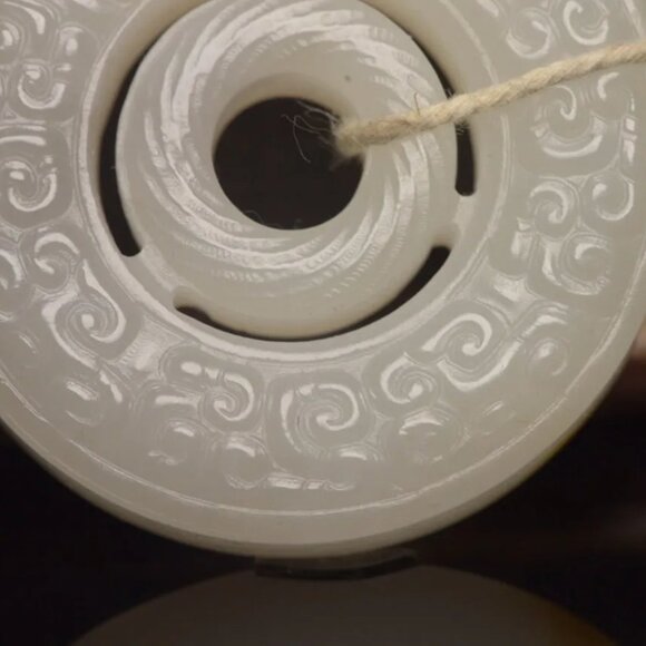 Chinese White Hetian Jade Round Bi Pendant - Picture 5 of 8